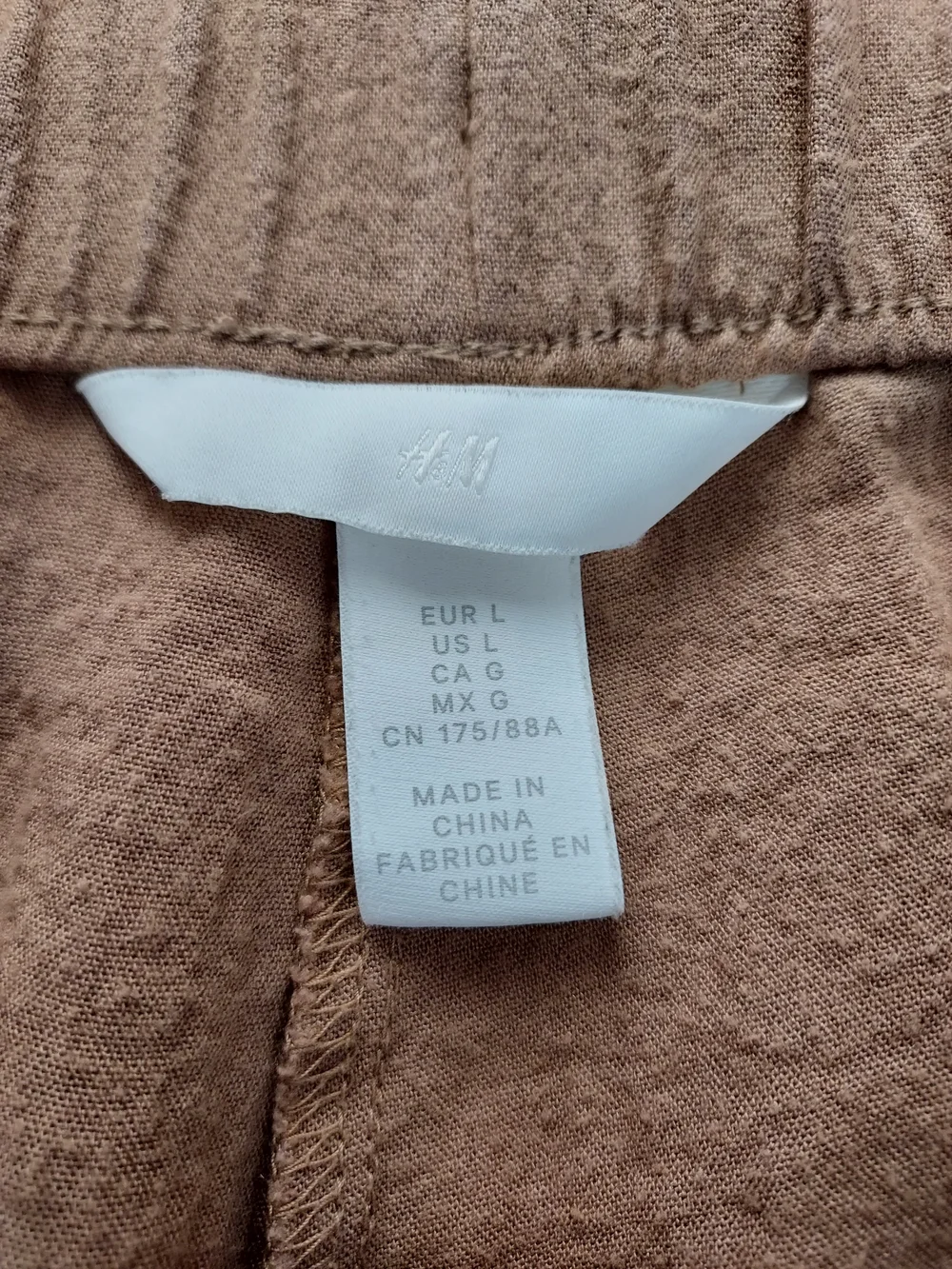 H&M Linen Blend Pull On Pants Dark Beige Travel Resort Comfort Vacation Beachy